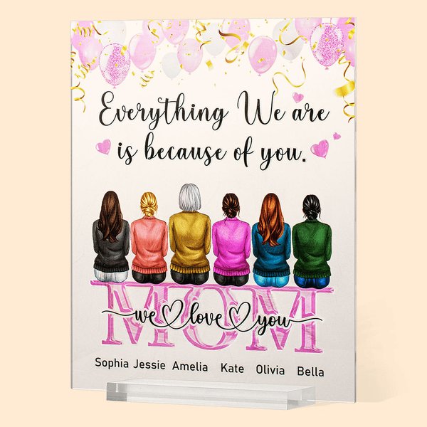 Plaque Décorative en Acrylique Ornement Personnalisé avec Dessin de 1-6 Personnages et Nom Cadeau Familial pour Maman Papa