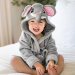 Peignoir à capuche en flanelle pour bébé avec nom brodé et éléphant personnalisé