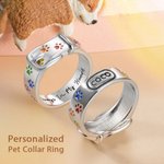 Personalized Name Text Memorial Ring with Paw Rainbow Puppy Collar Ring Loss of Pet Keepsake Pet Lover Gift