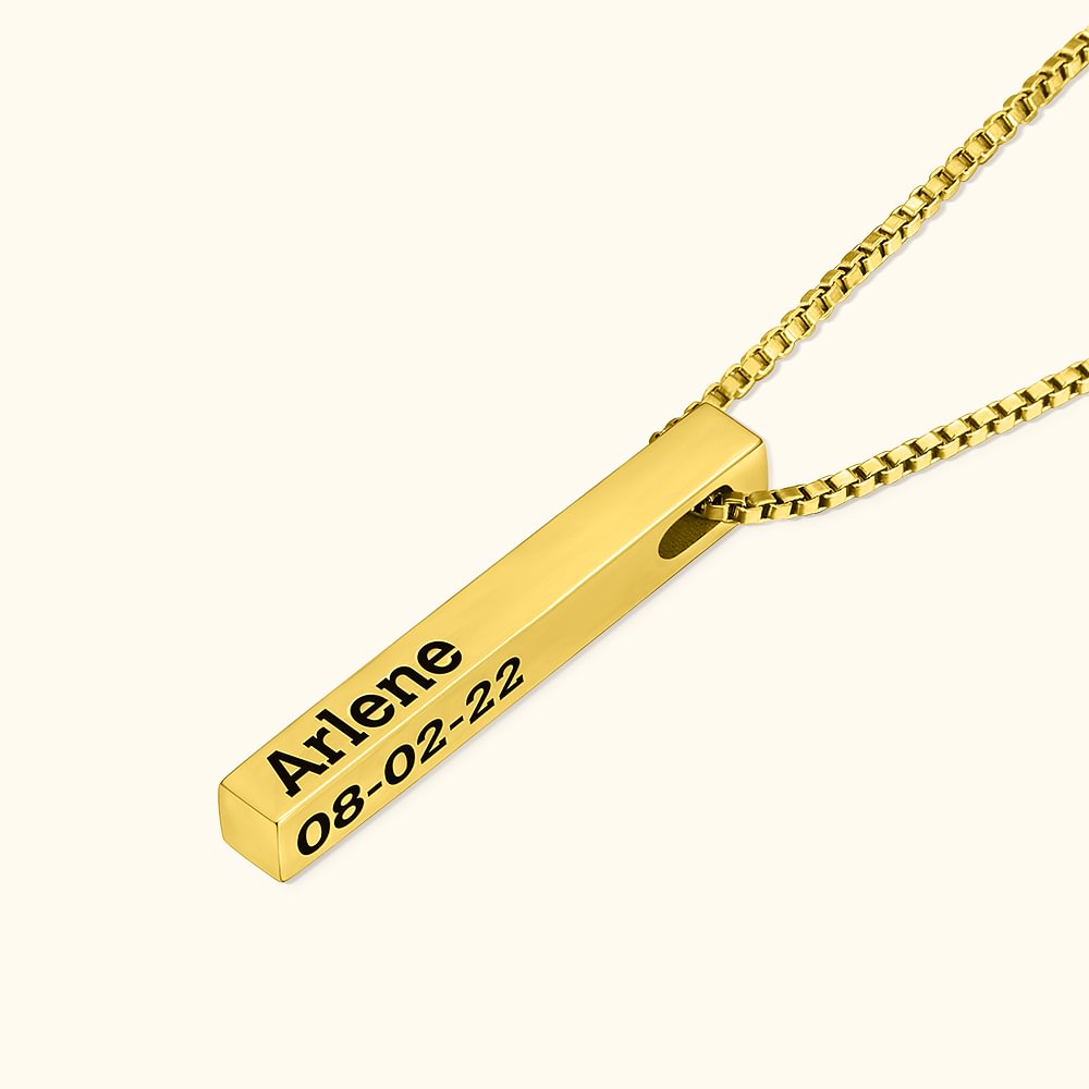 Collier Gravure Personnalisé sur 4 faces de Pendentif de Barre pour Femme Cadeau Anniversaire St-Valentin