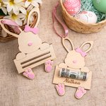 Personalized Rabbit Bunny Money Holder Basket Tags with Engraved Name Easter Gift for Kids