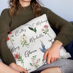 Personalized Bouquet Birth Flowers Throw Pillow Cover with Family Member Name Christmas Birthday Mother's Day Gift