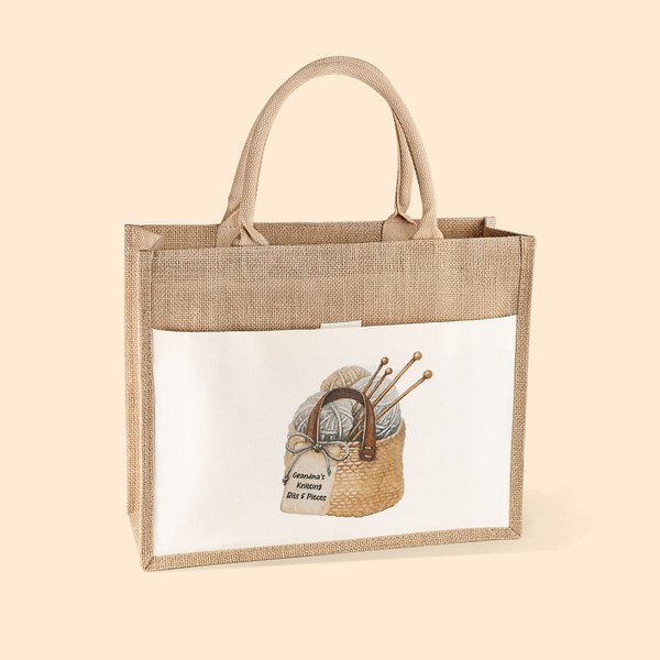Personalisierte Stricken Design Jute Tasche Große Kapazität Aufbewahrungstasche Häkeln Zubehör Geschenk für Mama Oma Strickliebhaber Häkelliebhaber