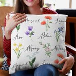 Personalized Bouquet Birth Flowers Throw Pillow Cover with Family Member Name Christmas Birthday Mother's Day Gift