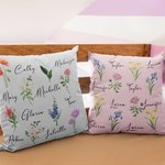 Personalized Bouquet Birth Flowers Throw Pillow Cover with Family Member Name Christmas Birthday Mother's Day Gift