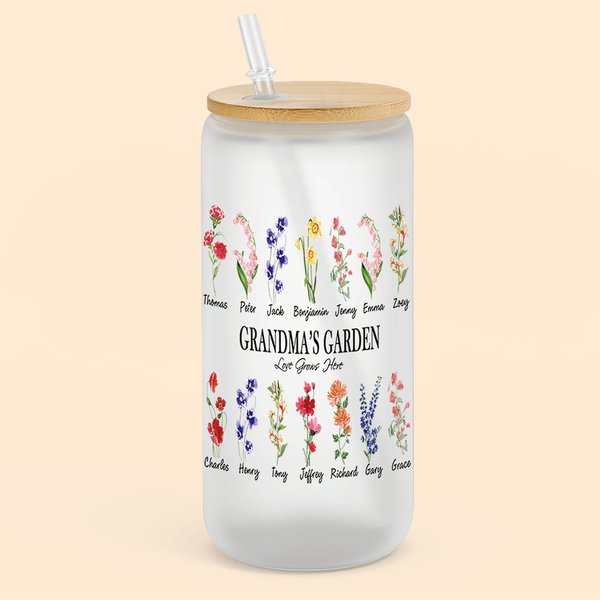 Personalizado Nombres Nacimiento Flores Lata Vaso con Tapa Bambú 20oz