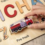 Personalized Engineering Vehicles Puzzle Board with Name Montessori Toy Gift for Kids