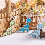 Personalised Cute Dinosaur with Bunny Ears Wooden Easter Basket Name Tag Easter Decor Gift for Kids