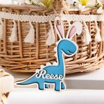 Personalised Cute Dinosaur with Bunny Ears Wooden Easter Basket Name Tag Easter Decor Gift for Kids