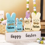 Personalized Easter 1-10 Bow Tie Bunnies Wooden Block Set Colorful Naughty Bunny Home Decoration Easter Holiday Gift for Family