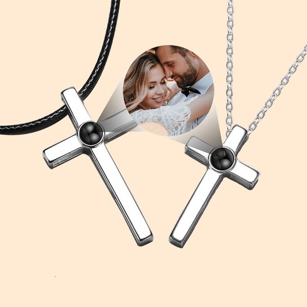 Personalisierte Paar Kreuz Paar Bild Halskette mit Ich liebe dich in 100 Sprachen Kreuz Halskette für Paare