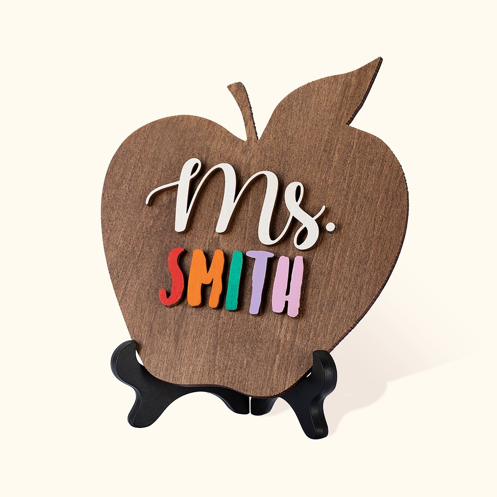 Ornement de bureau personnalisé en forme de pomme avec nom pour enseignant
