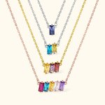 Personalized 1-5 Rectangular Birthstones Dainty Family Necklace for Grandma Mother Women's Jewelry Gift