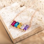 Personalized 1-5 Rectangular Birthstones Dainty Family Necklace for Grandma Mother Women's Jewelry Gift