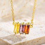 Personalized 1-5 Rectangular Birthstones Dainty Family Necklace for Grandma Mother Women's Jewelry Gift