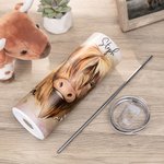 Personalized Highland Cow 20oz Food-Grade Skinny Tumbler with Straw and Name Christmas Birthday Gift for Highland Cow Lover
