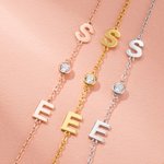 Personalised Diamond Bezel Bracelet with Initials Gift Adjustable Bracelet