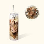 Personalized Highland Cow 20oz Food-Grade Skinny Tumbler with Straw and Name Christmas Birthday Gift for Highland Cow Lover