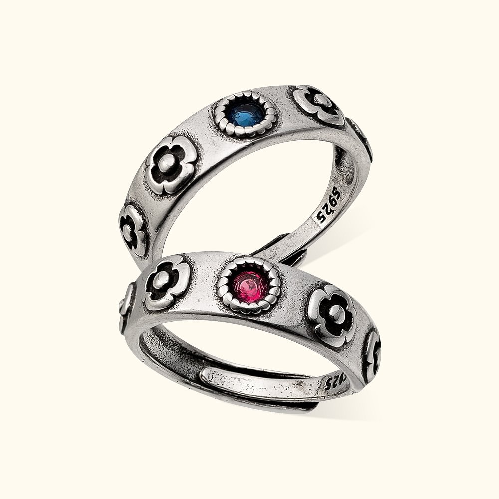 Bague de Couple Anneau Personnalisé avec Pierre de Naissance Cadeau de Saint-Valentin Mariage Anniversaire pour Meilleur ami Couple