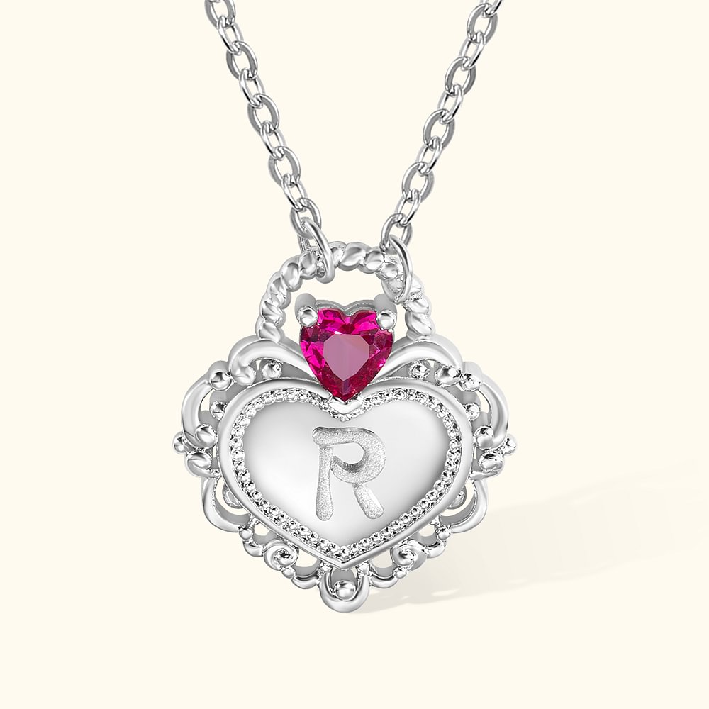 Pendentif Personnalisé Initiale Pierre de Naissance Collier en Cadenas de Coeur Cadeau Anniversaire St Valentin pour Elle
