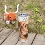 Personalized Highland Cow 20oz Food-Grade Skinny Tumbler with Straw and Name Christmas Birthday Gift for Highland Cow Lover