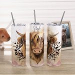 Personalized Highland Cow 20oz Food-Grade Skinny Tumbler with Straw and Name Christmas Birthday Gift for Highland Cow Lover