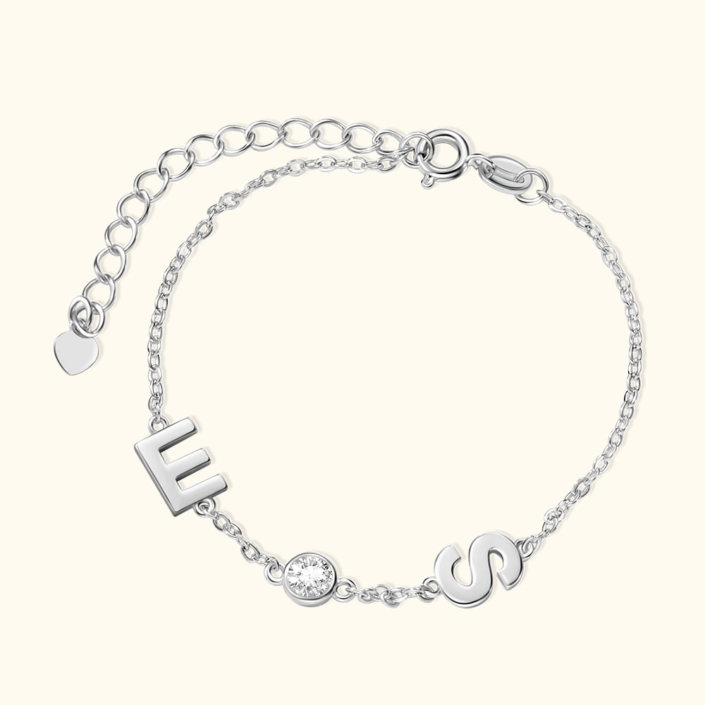 Bracelet en Laiton Personnalisé avec 1-2 Initiales Breloque de Zircon Cadeau Anniversaire Saint-Valentin pour Elle