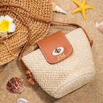 Sac de Paille Personnalisé avec Monogramme Sac avec Bandoulière en Cuir Accessoire de Voyage Vacances d'Été à la Plage Cadeau pour Femme