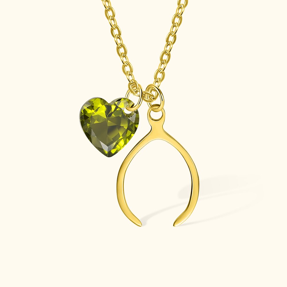 Collier Personnalisé avec Pierre de Naissance Pendentif Cœur Carré Wishbone Cadeau Anniversaire Fête des Mères pour Femme