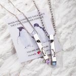 Personalised Penguin Matching Heart Couple Necklaces with Engraved Names Set of 2 Birthstone Jewellery Valentine's Day Anniversary Gift for Loved One