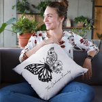 Personalized Half Butterfly Half Birth Flower Cushion Throw Pillow Cover Gift for Mom or Grandma