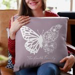 Personalized Half Butterfly Half Birth Flower Cushion Throw Pillow Cover Gift for Mom or Grandma