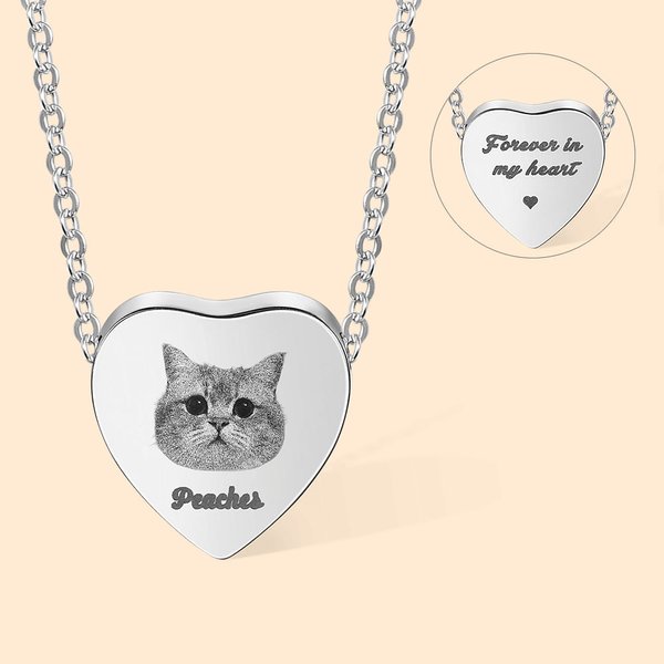 Portait Heart Cremation Paw Print Necklace