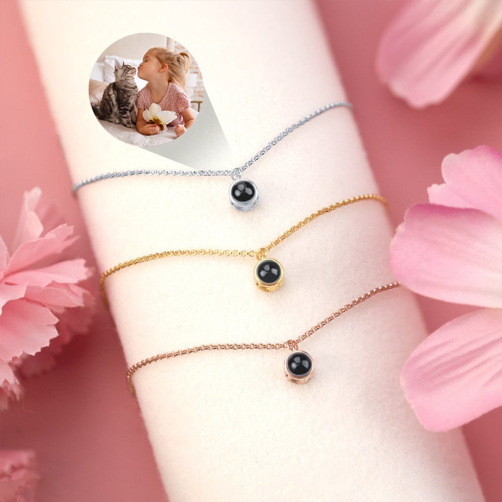Bracciale Personalizzato Con Foto Proiettata: Ciondolo In Acciaio Al Titanio Con Immagine All'Interno, Regalo Per Donna, Compleanno E Anniversario