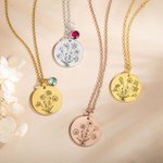 Personalized Engraved Birth Flower Bouquet Necklace with Birthstone Mother's Day Birthday Gift for Women