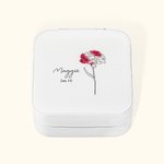 Boîte à Bijoux en Cuir PU Personnalisée avec Fleur de Naissance et Nom Cadeau pour Femme