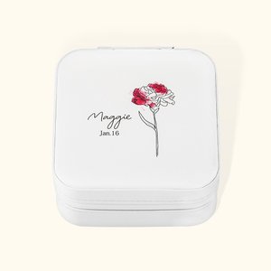 Boîte à Bijoux en Cuir PU Personnalisée avec Fleur de Naissance et Nom Cadeau pour Femme