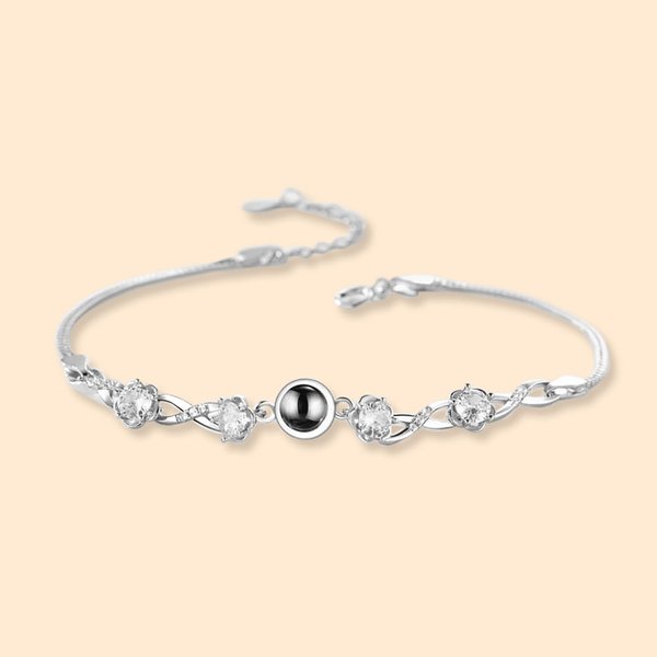Bracelet en Argent Sterling Personnalisé avec Projection de Photo Je t'aime en 100 Langues Breloque en Forme de Fleur Cadeau Saint-Valentin pour Elle