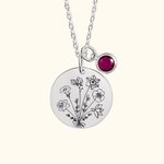 Personalized Engraved Birth Flower Bouquet Necklace with Birthstone Mother's Day Birthday Gift for Women
