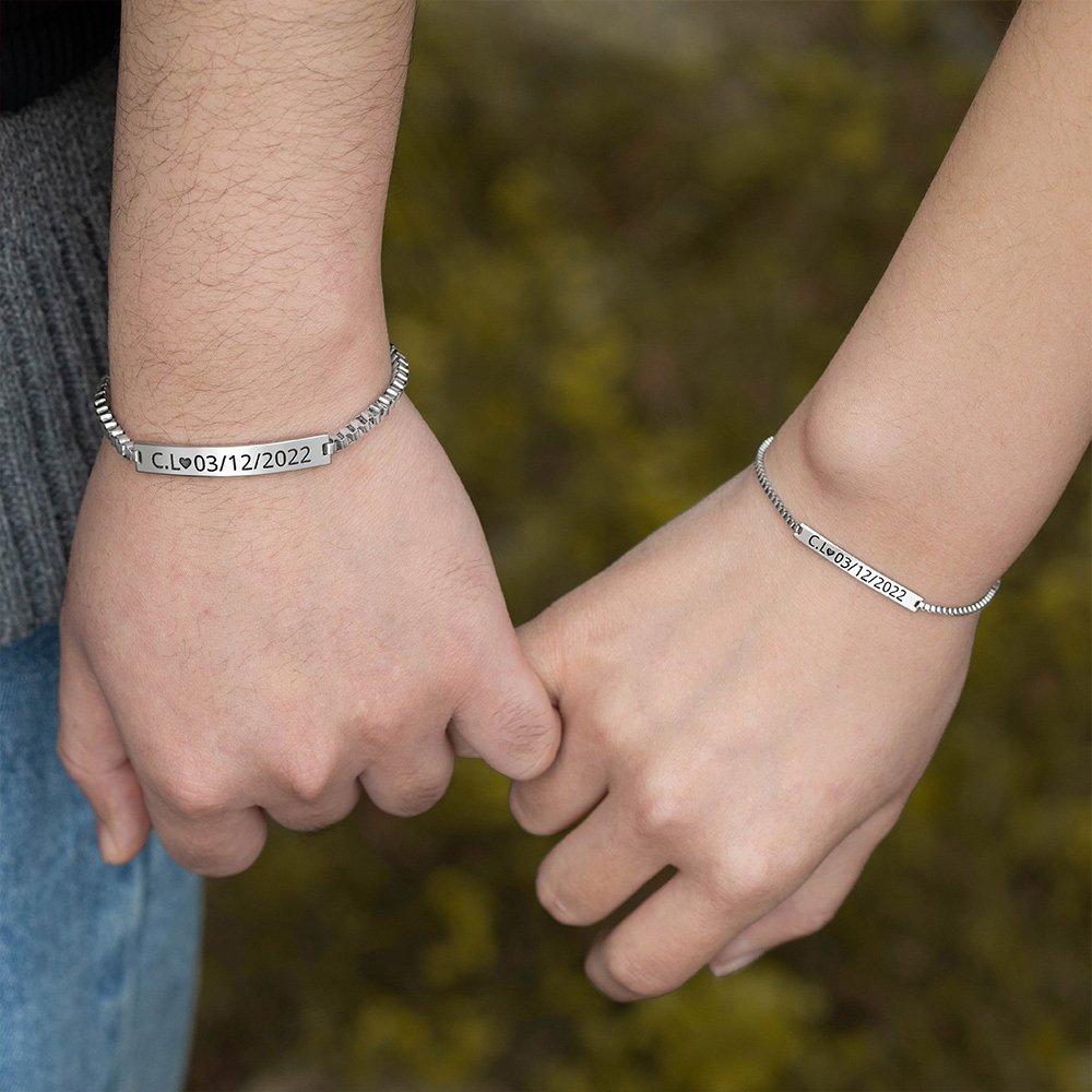 Bracciale di coppia in acciaio inossidabile personalizzato con testo inciso