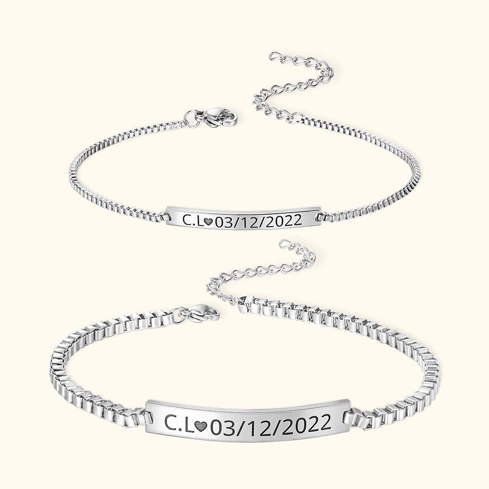 Bracelet en Acier Inoxydable Bijoux de Couple Personnalisés avec Texte Gravé Cadeau Anniversaire Saint-Valentin pour Amis Amoureux Couple