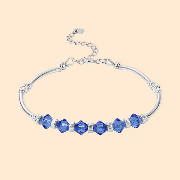 Personalised Sterling Silver Birthstone Bracelet Embellished with Crystals for Women Mother's Day Gift