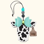 Personalized Highland Cattle Cow with Bow Rear View Mirror Wood Car Charm with Engraved Name Tag Birthday Gift for Cow Lover