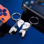 Personalized Heart Shape Player 1 Player 2 Couple Matching Playstation Game Controller Keychain Set of 2