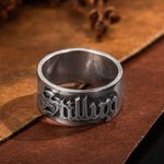 Personalizado Viejo Inglés Fuente Gótico Anillo Estilo Tatuaje Joyería con Nombre Grabado Regalo para Él Ella