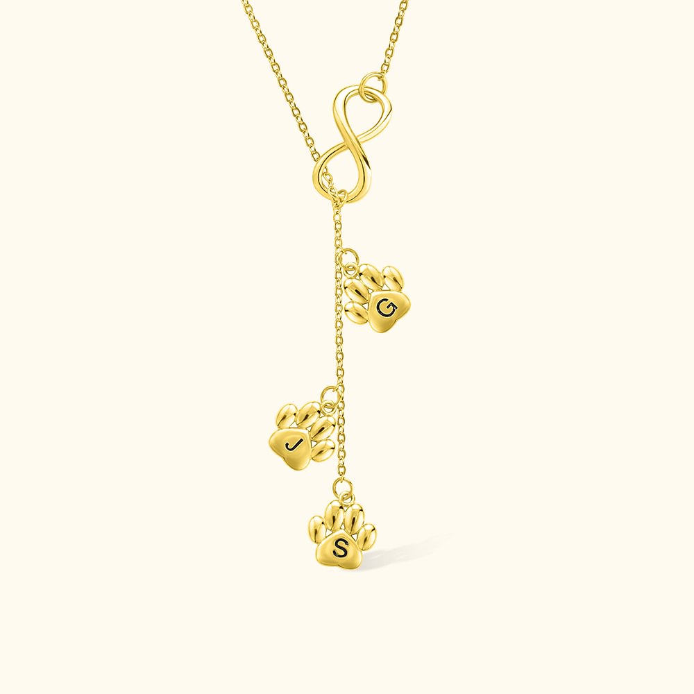 Collier de Lariat personnalisé avec l'initiale de Paw Print et le signe de l'infini pour la perte d'un animal de compagnie Cadeau de bijoux commémorat