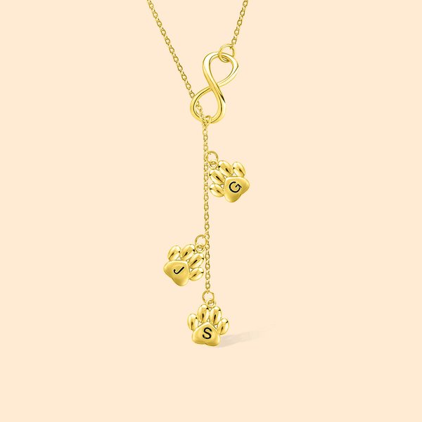 Collier de Lariat personnalisé avec l'initiale de Paw Print et le signe de l'infini pour la perte d'un animal de compagnie Cadeau de bijoux commémorat