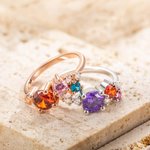 Anillo personalizado de latón y plata de ley con piedra de nacimiento para mujeres Día de la madre