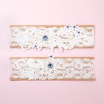 Jarretière de Mariage Personnalisée avec Pierres de Naissance 2 Pièces en Dentelle Blanche Cadeau Mariage Anniversaire pour Mariée