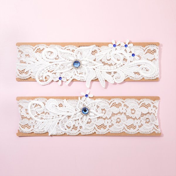 Jarretière de Mariage Personnalisée avec Pierres de Naissance 2 Pièces en Dentelle Blanche Cadeau Mariage Anniversaire pour Mariée